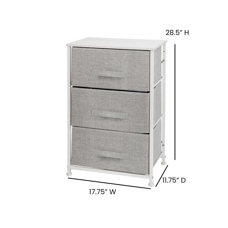 Flash Furniture Malone 3 Drawer Vertical Storage Dresser with Wood Top & Fabric Pull Drawers