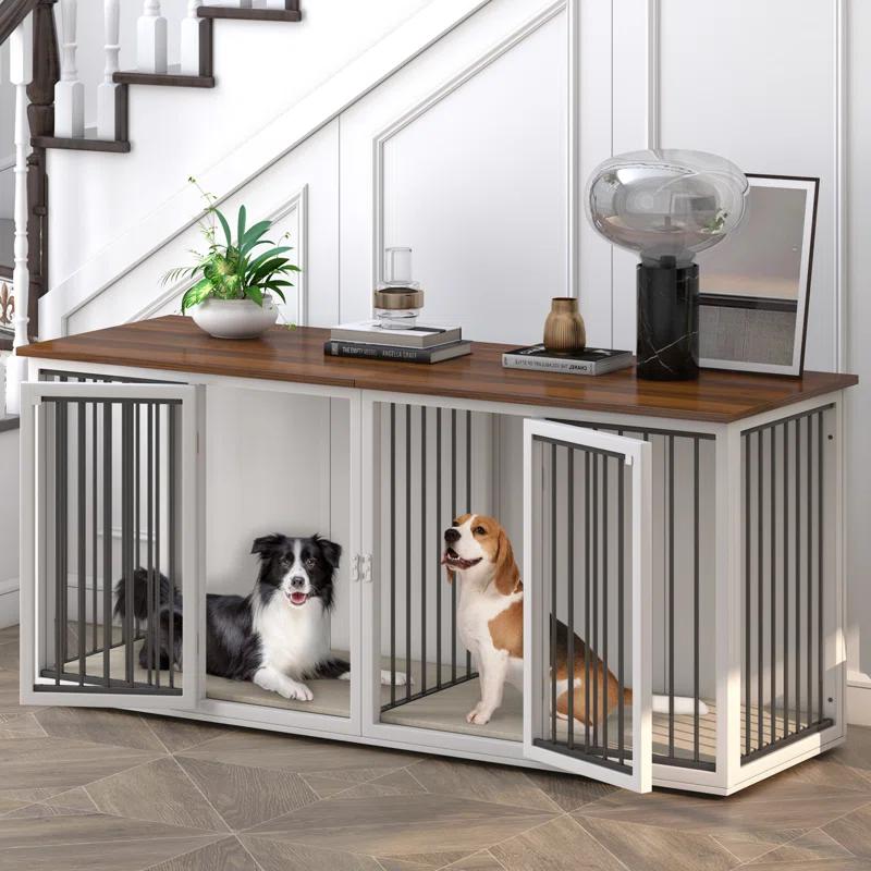 Tucker Murphy Pet™ Large Dog Crate Furniture for 2 Dogs, 71.6'' Steel Frame Dog Crate with Double Doors, Heavy Sturdy Dog Kennel