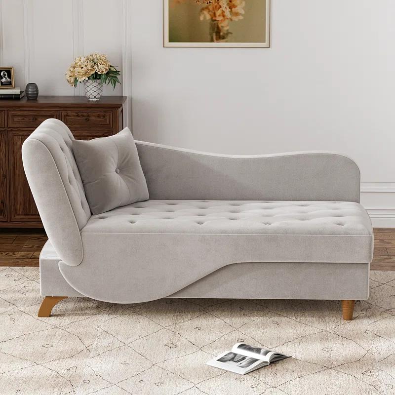 Mercer41 Acotas Velvet Upholstered Chaise Lounge with Storage