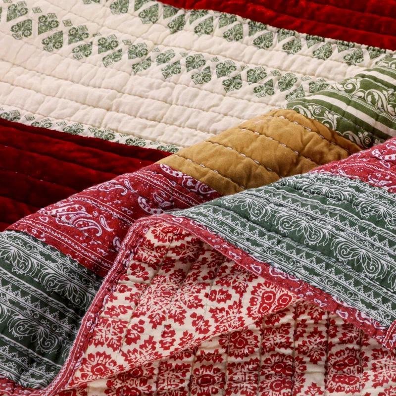 Greenland Home Fashions Marley Boho Patchwork Stripe Quilt Set