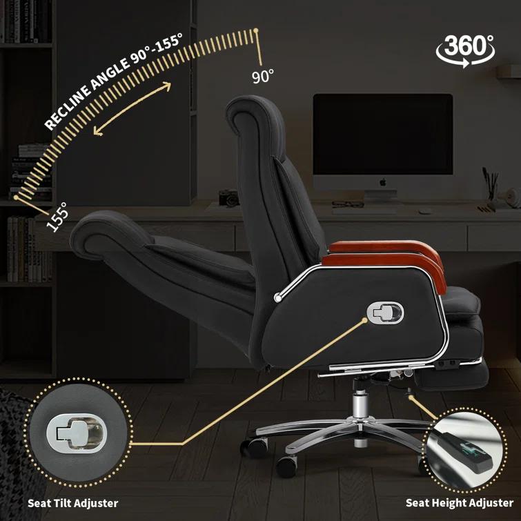 Kinnls Kinnls Cameron Massage Chair Genuine Leather Executive Chair With Headrest