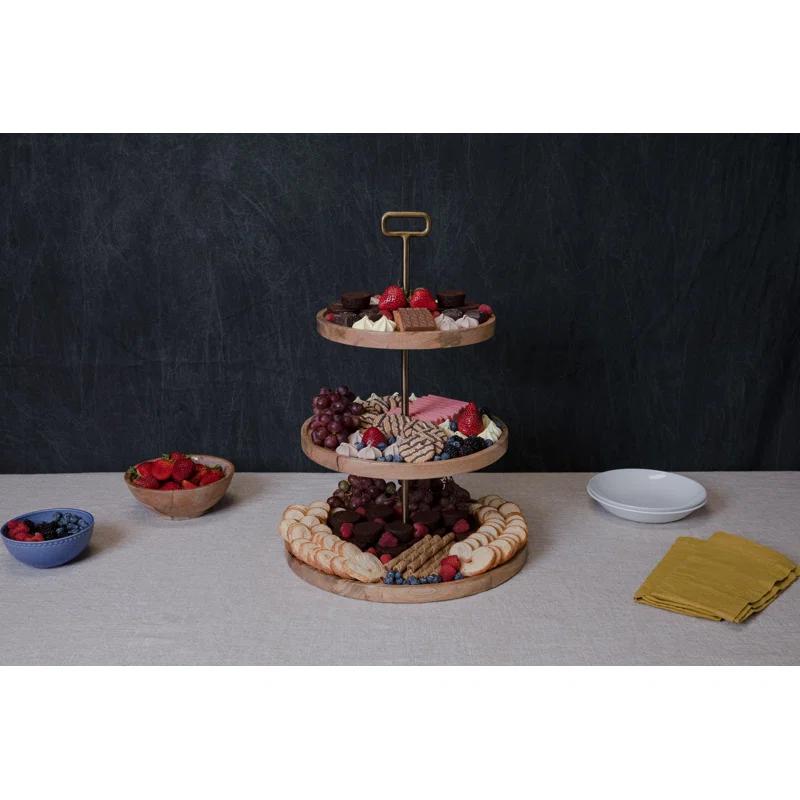 Millwood Pines Tapas 3-Tiered Serving Tray, Mango wood Cupcake Stand, Wooden Cheese Board Darfasha