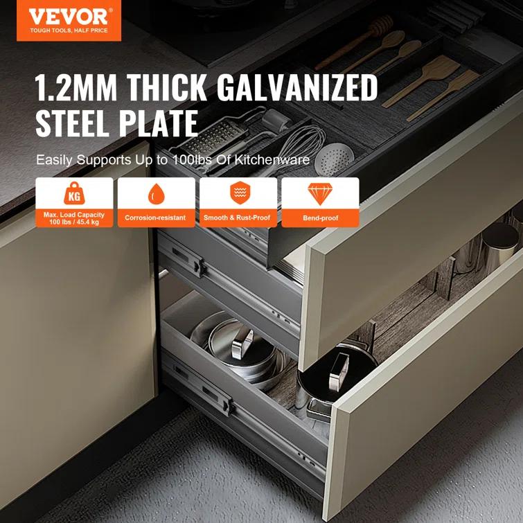 VEVOR Full Extension 1.77'' Soft Close Side Mount Metal Drawer Slide (Set of 10)