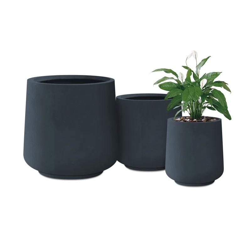 Kante Kante Round Concrete Planters, Outdoor Indoor Pots Containers with Drainage Holes Set