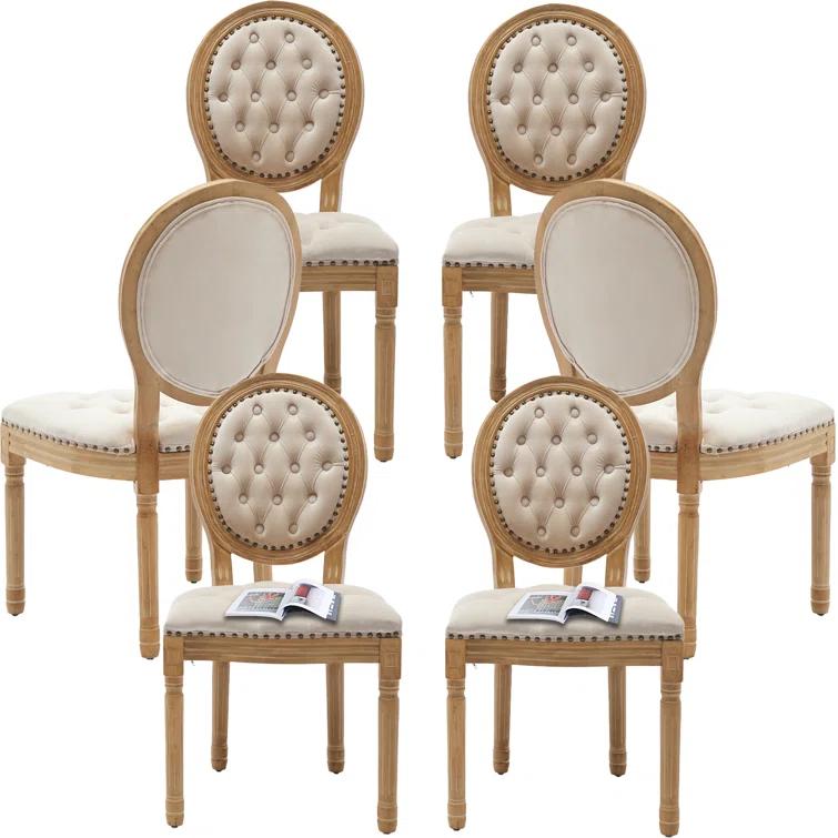 One Allium Way® French Style Vintage Solid Wood Upholstered Dining Chair (Set of 4)