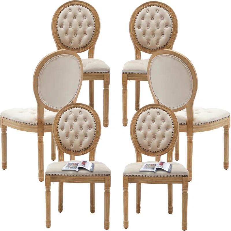 One Allium Way® French Style Vintage Solid Wood Upholstered Dining Chair (Set of 4)