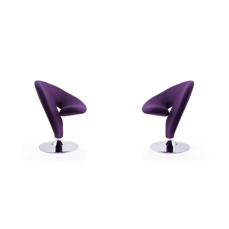 Manhattan Comfort Curl Wool Upholstered Swivel Accent Chair in Purple (Set of 2)