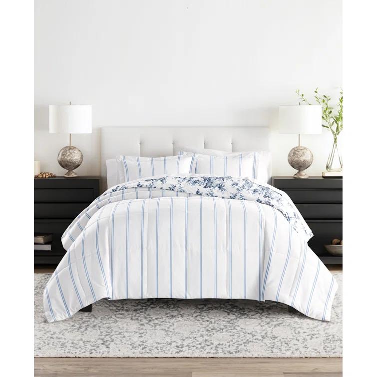 Becky Cameron Stone All Season Down-Alternative Comforter Set in Cabbage Rose Stripe & Reviews | Wayfair