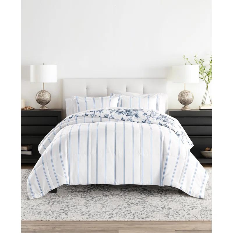 Becky Cameron Stone All Season Down-Alternative Comforter Set in Cabbage Rose Stripe & Reviews | Wayfair