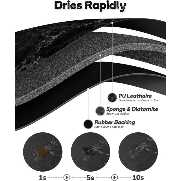 ColourTree Dish Drying Mat Super Absorbent Hide Stain Dish Drying Pad with Non-slip Rubber Backed