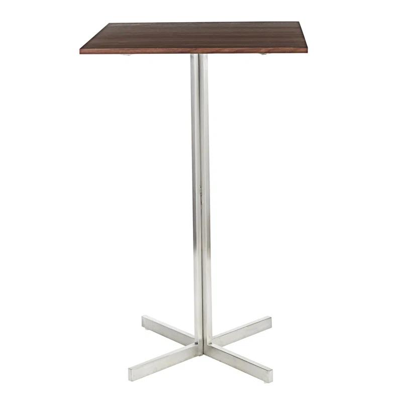 Fuji Contemporary Square Bar Table In Stainless Steel With Wood Top By Lumisource