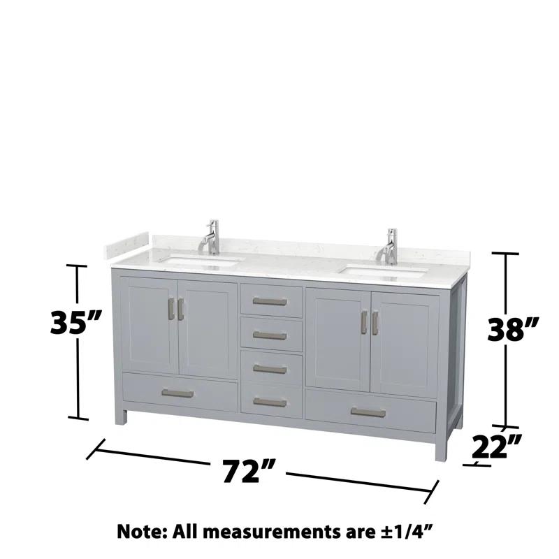 Wyndham Collection Sheffield 72" Freestanding Double Bathroom Vanity with Cultured Marble Top