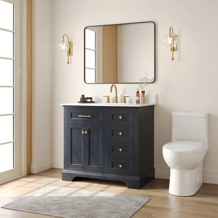 DeerValley Heritage 36'' Fully Assembled Single Bathroom Vanity with Backsplash, 3 Colors Available White/ Navy Blue/ Gray