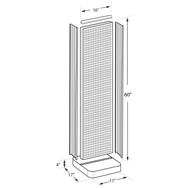 Azar Displays Clear Two-Sided Pegboard Floor Display w/ C-Channel Sides On a Square Studio Base. Panel Size: 16"W x 60"H