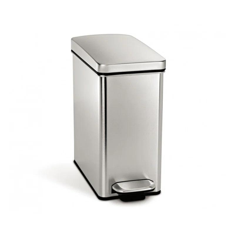 simplehuman 10 Liter / 2.6 Gallon Stainless Steel Bathroom Slim Profile Trash Can