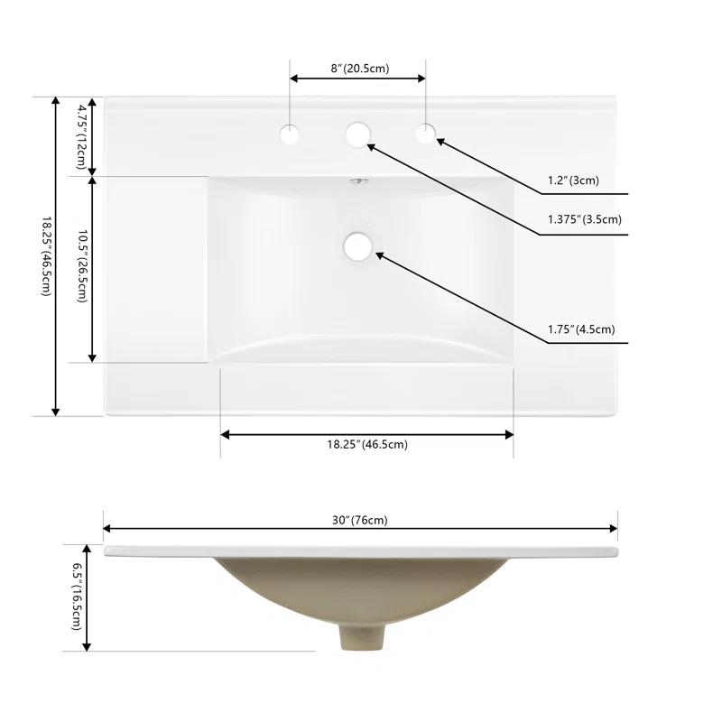 Jonathan Y Ancillary 3-Hole 30" Classic Contemporary Rectangular Ceramic Single Sink Basin Vanity Top