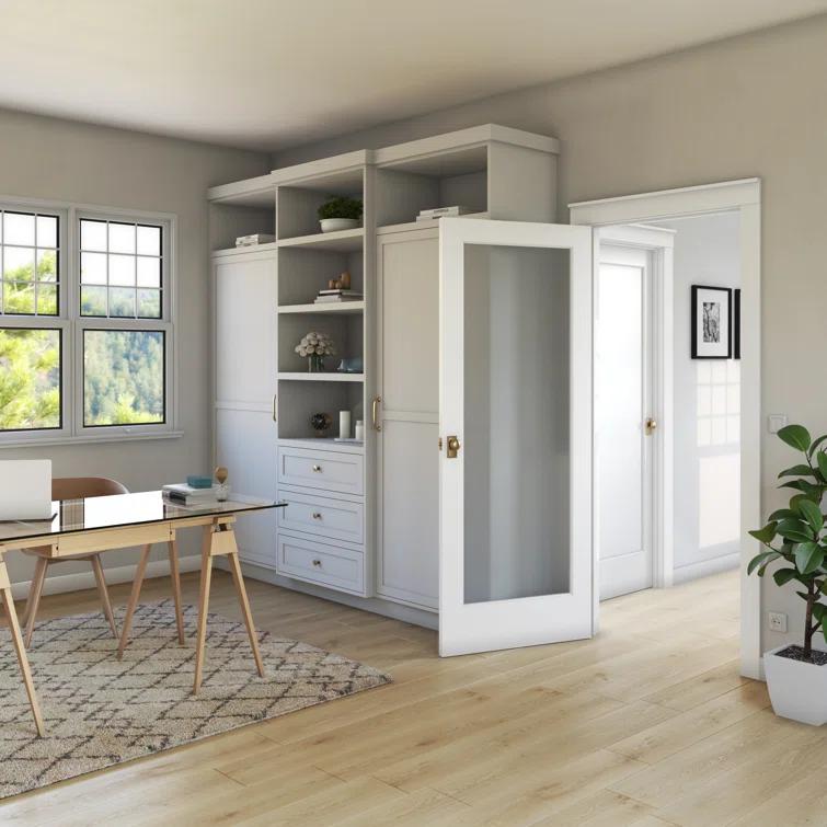 EightDoors 80-in Frosted Glass 1-Lite Wood Painted French Doors