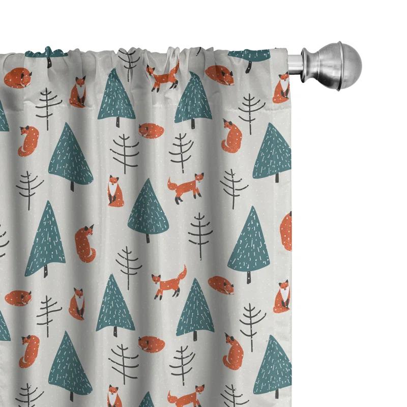 Ambesonne Ambesonne Fox 2 Panel Curtain Set, Orange Foxes In A Snowy Winter Forest Animals Of Cold Climates Cartoon, Lightweight Window Treatment Living Room Bedroom Decor, 56" X 63", Teal Orange Black (Set of 2)