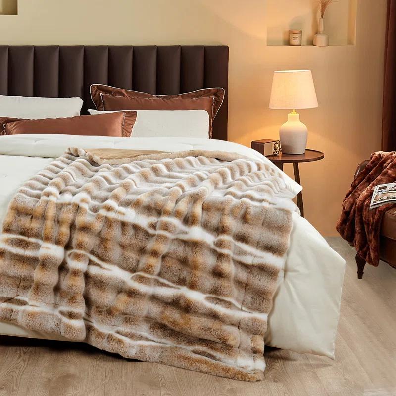 Home Soft Things Tip Dying Faux Fur Throw Blanket