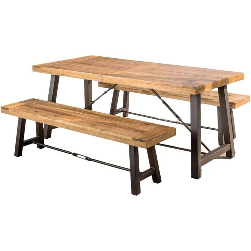 17 Stories 3-Piece Acacia Wood Outdoor Dining Set