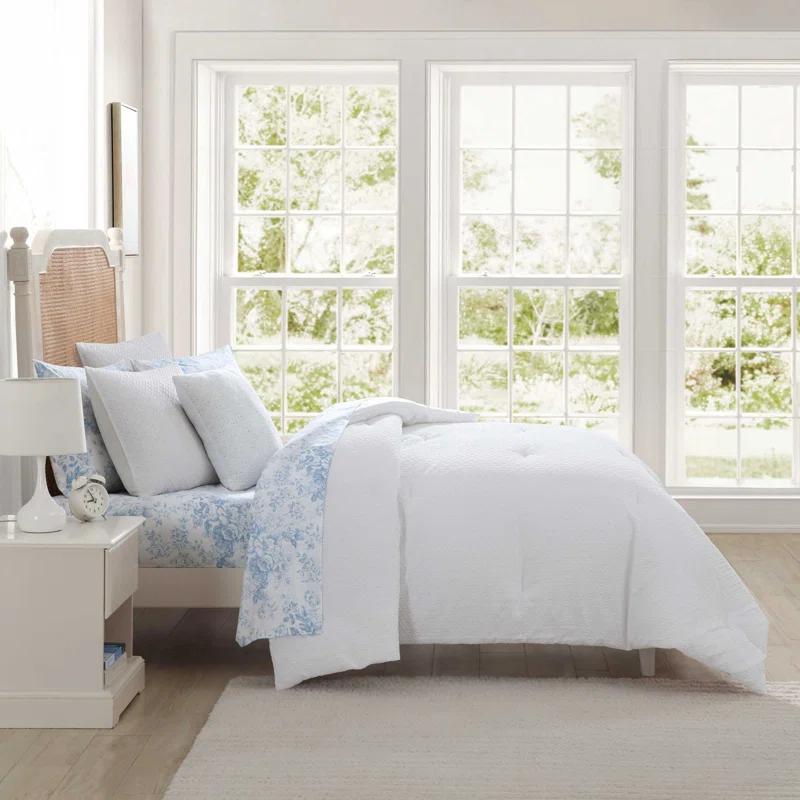 Laura Ashley Laura Ashley Margaret White Easy Care Reversible Dorm Bonus Bed Set
