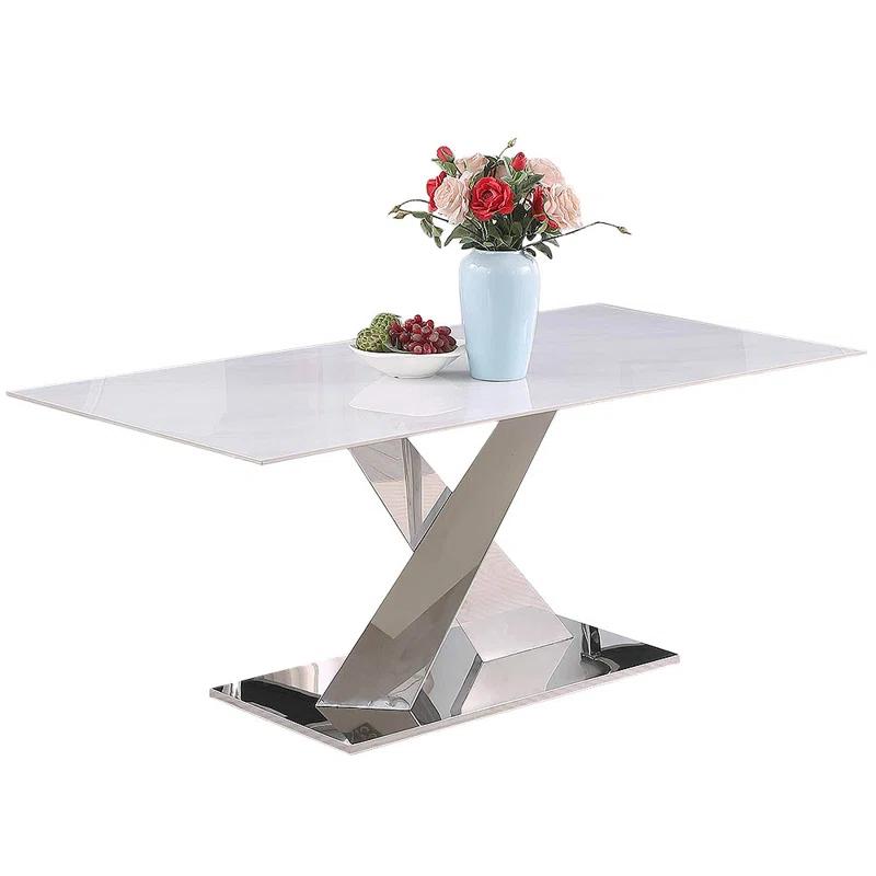 Chintaly Imports Jennifer Contemporary Sintered Stone Top Table w/ Steel Base