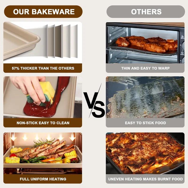 Anadea Baking Sheet Pan Set Of 3, Commercial Cookie Sheets For Baking, Nonstick Half/Quarter/Jelly Roll Pans Replacement Toaster Oven Tray, Heavy Duty & Easy Clean