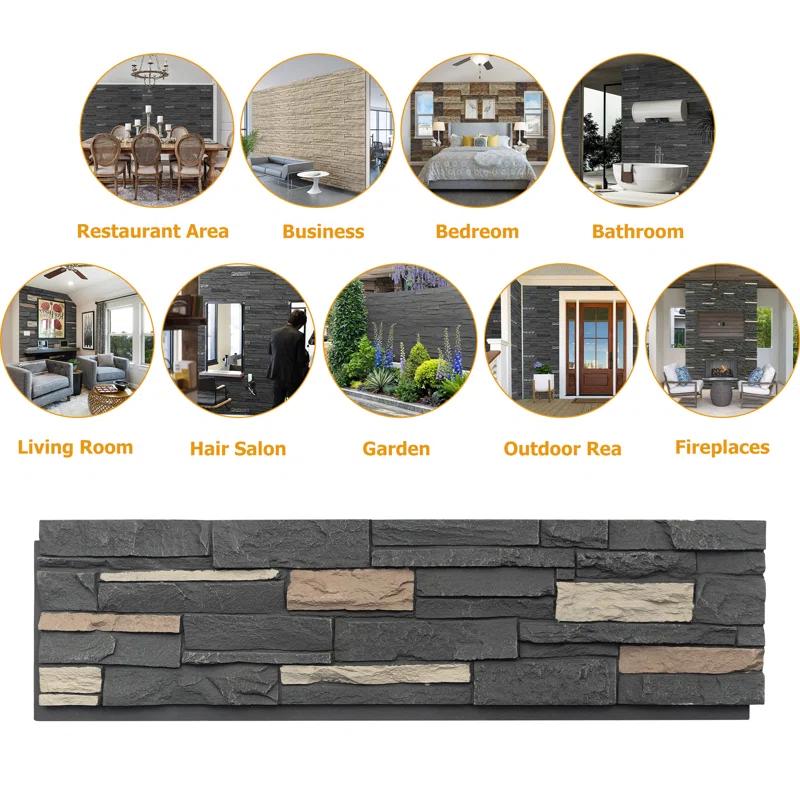 HOMEIBRO Faux Stone Wall Covering Panels for Interior and Exterior Decor Panels in Roman Brown Stone (6 pack)