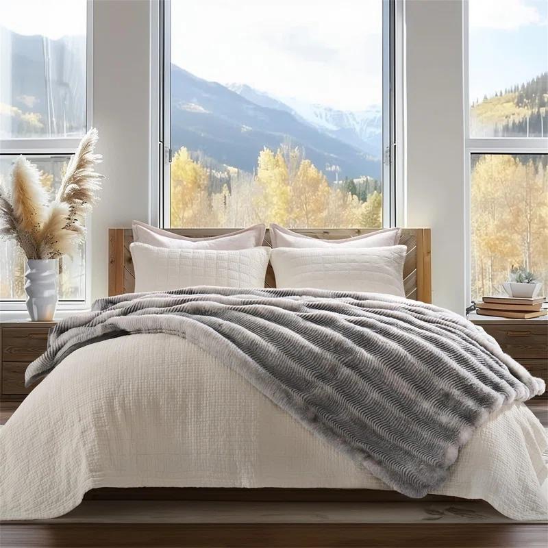 transparent.0 Soft And Luxe Faux Rabbit Fur Sofa Throw, 60" X 80"