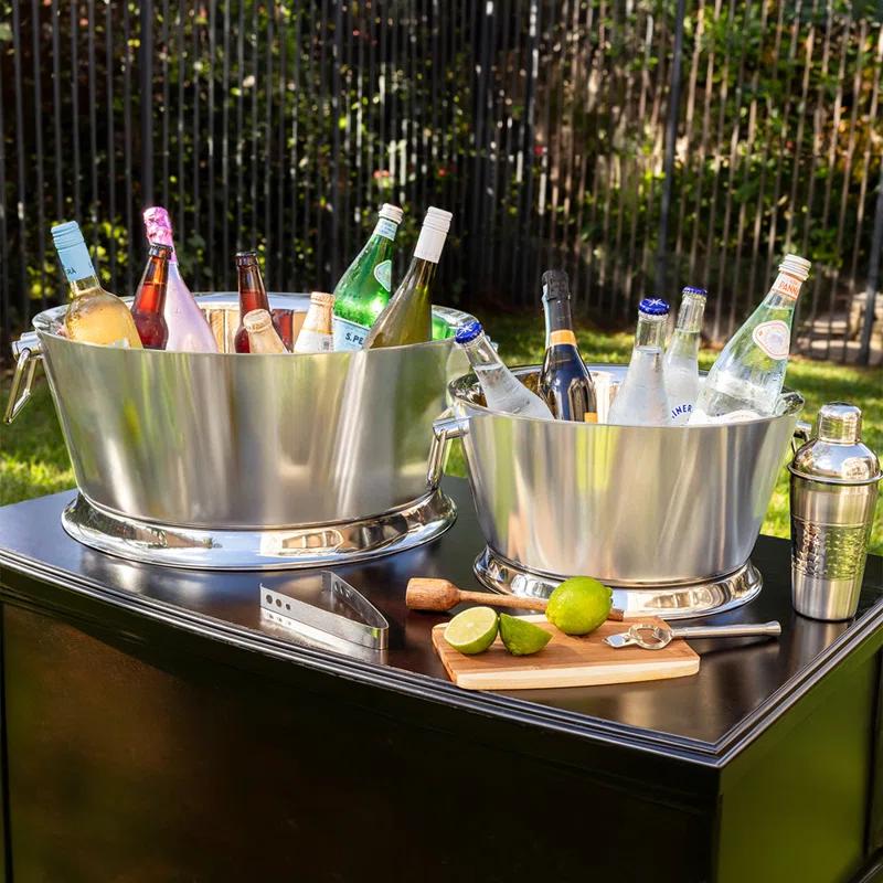 Prep & Savour Demetro Beverage Tub for Parties Stainless Steel Drink Tub Cooler Ice Bucket for Hosting Parties Drink Bucket with Handles