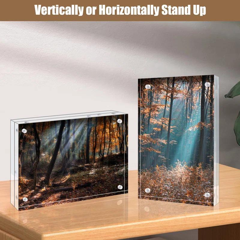 Brayden Studio® Egofine 5X7 Acrylic Frames 6 Pack, 20Mm Thicker Frameless Clear Picture Frames, Double Sided Magnetic Picture Frames, Free Standing Desktop Display