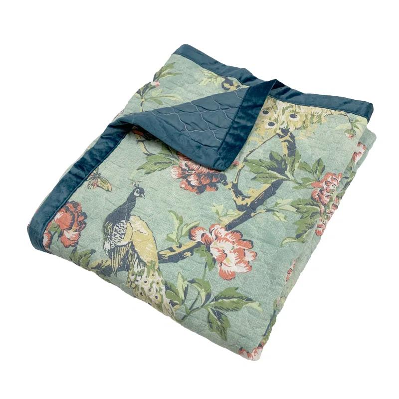 Greenland Home Fashions Pavona Peacock Velvet Binding Quilted Throw