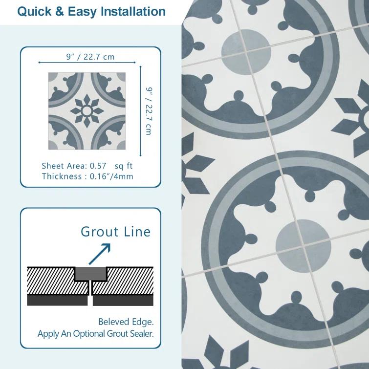 Sunwings 9'' x 9'' x 4mm SPC Peel & Stick Floor Tile Luxury Vinyl Flooring
