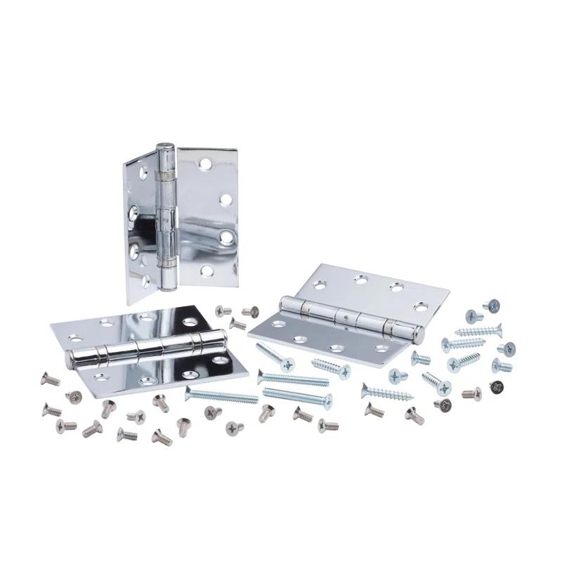 Global Door Controls 4.5 in. x 4.5 in. Full Mortise Squared Ball Bearing Hinge with Non-Removable Pin - Pack of 3 (Set of 3)