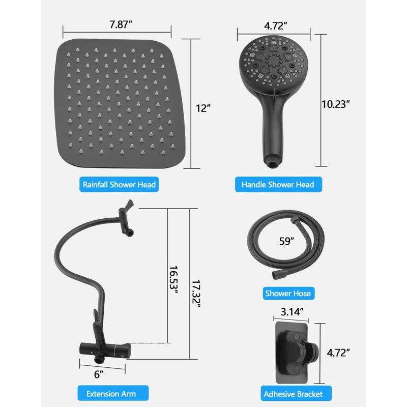 Hibbent Dual Shower Head Combo with Metal 8 Inch High Pressure Rainfall Shower Head  and Handheld Shower SCW01-HS070-SS080-CP