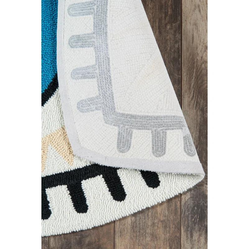 Dakota Fields Novelty Huxton Hand Hooked Polyester Area Rug in Multicolor Blue