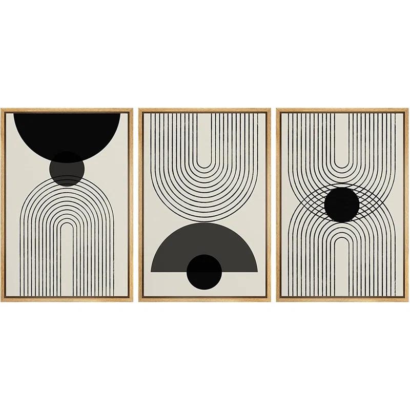 SIGNLEADER Mid-Century Modern Black And White Minimalist Abstract Home Decor Framed Wall Art Work Canvas Print & Reviews | Wayfair