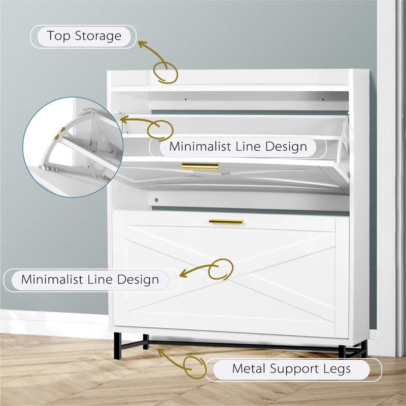 Gracie Oaks Shoe Cabinet With 2 Flip Drawers, Narrow Shoe Cabinet Hidden Shoe Rack Freestanding Shoe Cabinet Organizer For Entryway, Hallway