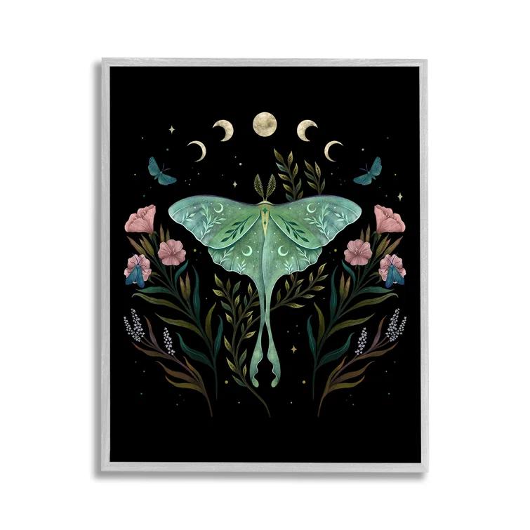 Stupell Industries Luna Moth with Florals Framed Giclee Art by Episodic Drawings