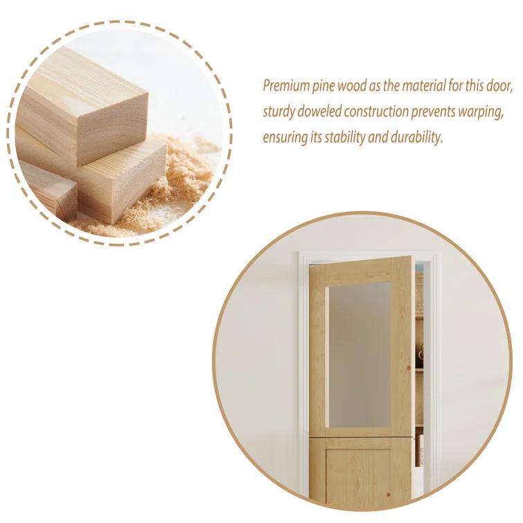 CHIC MODE Interior Dutch Door - Half Frosted Glass Split Single Door Slab, Modern Style Farmhouse Closet Door, Natural Pine Wood(Not Include Door Hinges)