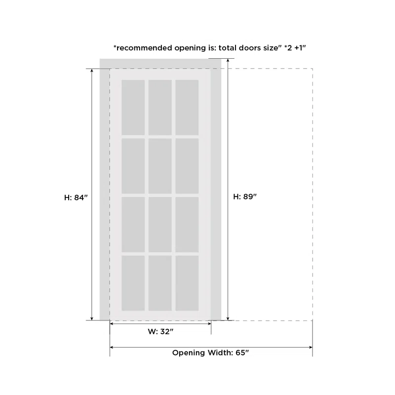Quadro Frosted Glass Sliding Closet White Door with Installation Hardware Kit