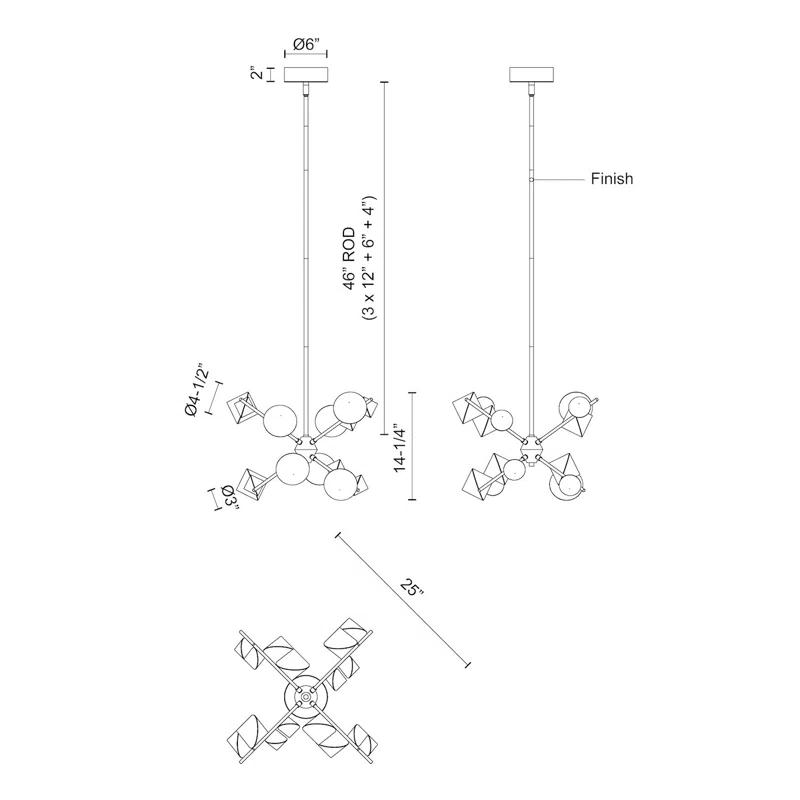 Kuzco Lighting Geode Dimmable LED Sputnik Modern Linear Chandelier