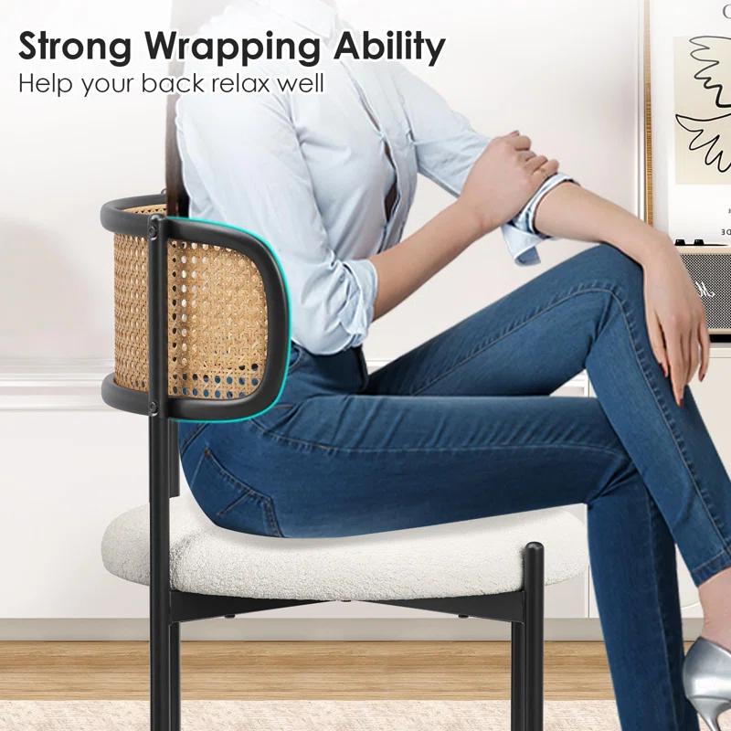 Bay Isle Home™ Kitchen Chairs Set Of 2, Mid-Century Modern Dining Chairs,Kitchen Dining Room Chairs, Rattan Backrest Round Upholstered Dining Chairs,Beige