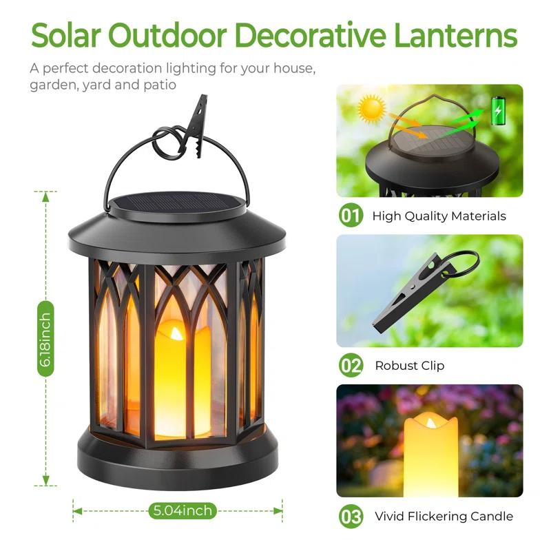 KOOPER Solar Lantern Outdoor Lights, Upgraded Flickering Candle Solar Lanterns Lights Outdoor Waterproof, Hanging Outdoor Solar Lanterns Lights, Solar Powered Lanterns For Yard Garden Decor (Set of 2)