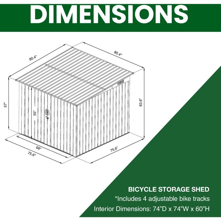 Hanover 6 ft. 9 in. W x 6 ft. 8 in. D Metal Horizontal Bike Shed