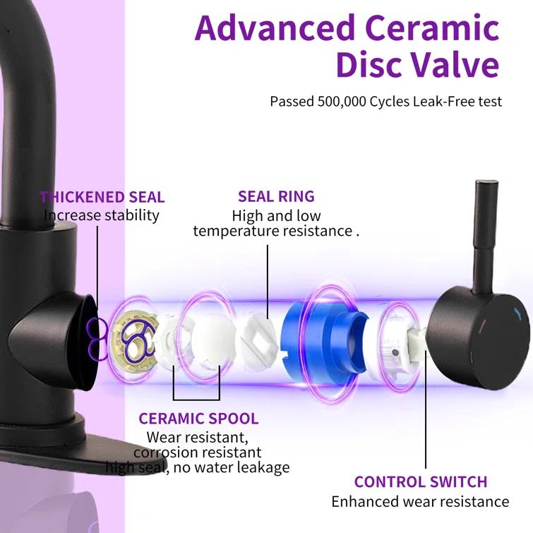 VIBRANTBATH Single-Hole Single-handle Bathroom Faucet 6025-Black