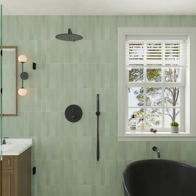 clihome Luxury Wall-Mounted 3-Function Shower System Solid Brass Mixer Valve, 1.8 GPM Flow & Dual Showerheads with Rough-in Valve DM6612BI