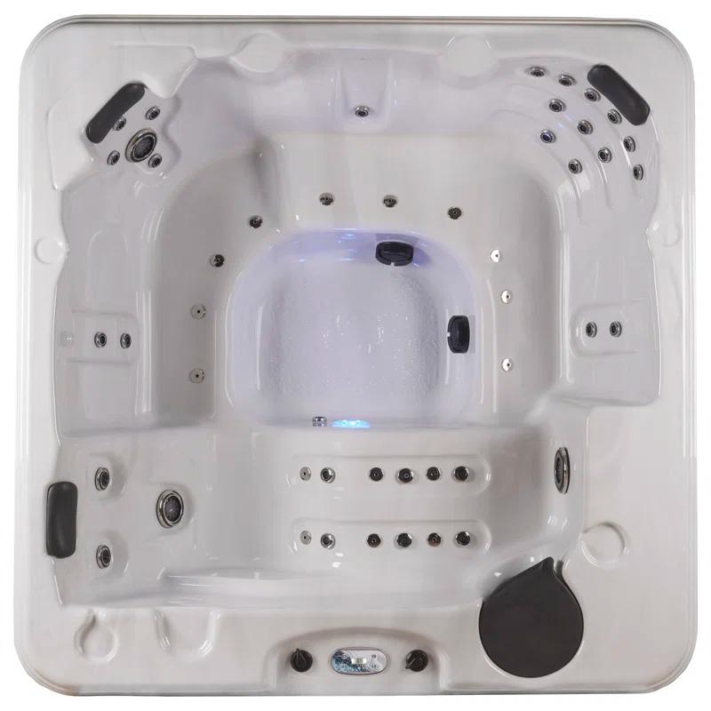 Aqualife® by Strong Spas® Annapolis™ 6-Person 50-Jet Lounger Hot Tub Spa with 2 Pumps, LED Lighting, Stainless Steel Heater and Ozonator, Insulated Cover Included