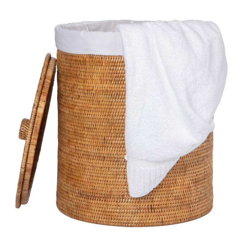 Kouboo La Jolla Round Clothes Hamper & Laundry Basket with Liner and Lid, 1 Solid Load