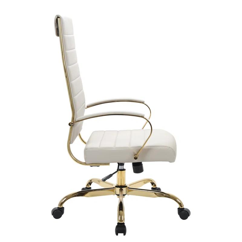 Everly Quinn Humairaa Benmar Leather Office Chair in Gold Base